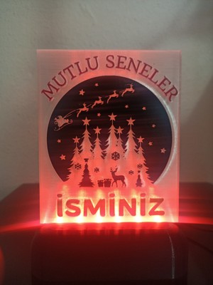 3d Dönüşüm Atölyesi Yılbaşı Hediyesi Isme Özel Dekoratif Led Lamba M2 - Noel Manzara - Kablolu Adaptörlü - Kırmızı Işık