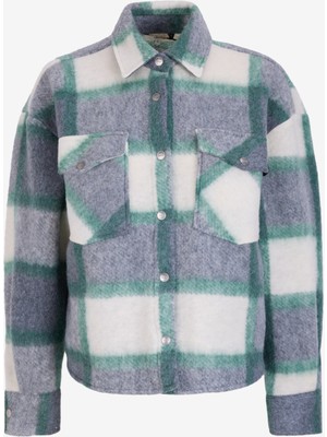 Jeep Crop Gömlek Yaka Ekose Koyu Yeşil - Beyaz Kadın Gömlek J4WL-GML7337