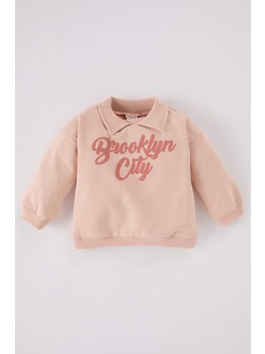 DeFacto Kız Bebek Gömlek Yaka Baskılı İçi Yumuşak Tüylü Sweatshirt D7210A524WN