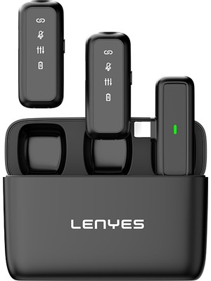 Lenyes LM201 Lightning Şarj Portlu Kablosuz Yaka Mikrofonu Siyah