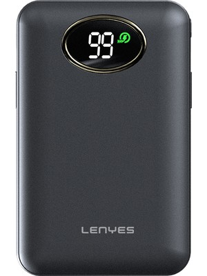 Lenyes PW222D Dijital Göstergeli Type-C ve Lightning Kablolu Magsafe Powerbank 18W 20.000MAH Siyah