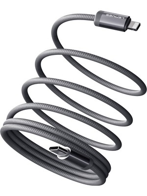 Lenyes LC527 Spiral Magnetik Type-C To Lightning Hızlı Şarj Özellikli Data Şarj Kablosu 27W 1m Gri