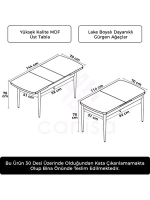 Canisa Concept Nef Serisi 70 x 114, Açılabilir Mdf Mutfak Masası, Yemek Masası