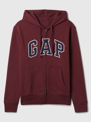 Gap Erkek Bordo  Logo Fermuarlı Fleece Sweatshirt