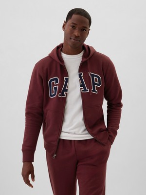 Gap Erkek Bordo  Logo Fermuarlı Fleece Sweatshirt