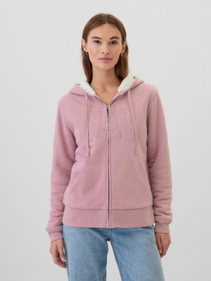 Gap Kadın Pembe  Logo Relaxed Sherpa Fermuarlı Sweatshirt