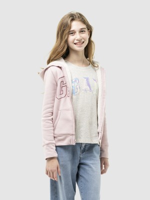 Gap Kız Çocuk Pembe  Logo Fermuarlı Sherpa Sweatshirt