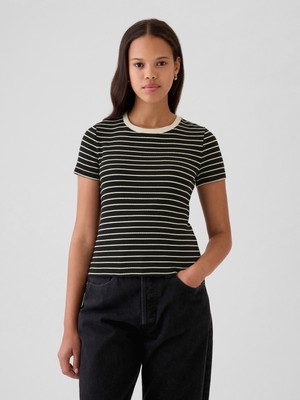 Gap Kadın Siyah Modern Fitilli Crop T-Shirt