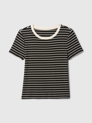 Gap Kadın Siyah Modern Fitilli Crop T-Shirt