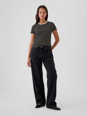 Gap Kadın Siyah Modern Fitilli Crop T-Shirt