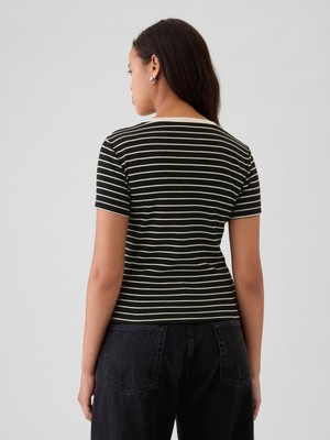 Gap Kadın Siyah Modern Fitilli Crop T-Shirt