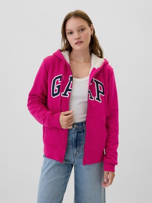 Gap Kadın Pembe  Logo Relaxed Sherpa Fermuarlı Sweatshirt