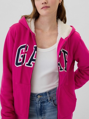 Gap Kadın Pembe  Logo Relaxed Sherpa Fermuarlı Sweatshirt