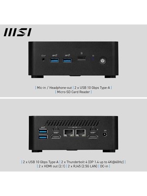 Msı Cubı Nuc 1M-003EU Core 3 100U-64GB Ddr5 RAM-512GB NVME-W11 Pro Mını Pc