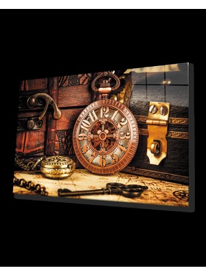 Marsilyan Saat  Anahtar Görselli Cam Tablo    Clock Key Image Table