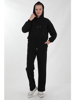 Kapşonlu-Ispanyol Paça Kadın Eşofman Takımı