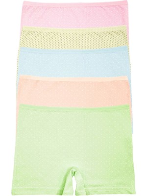 New Lilla 101 Mini Puan Çok Renkli Kız Çocuk Boxer Şort Paketi 5'li Pamuk Kumaş Normal Bel
