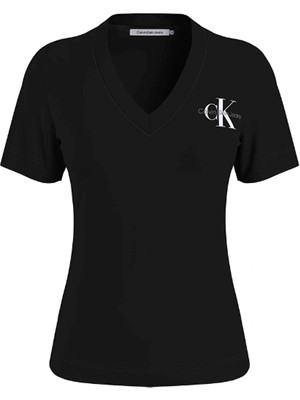 Calvin Klein Jeans V Yaka Düz Siyah Kadın T-Shirt J20J221429