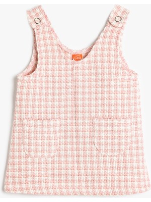 Koton Kolsuz Elbise V Yaka Midi Boy Tüvit Kuşgözü Detaylı Cepli Pamuk Karışımlı