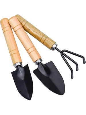 Microcase Ahşap Saplı Mini 3'lü Saksı Bahçe Toprak Tırmık Kürek Seti - AL4680