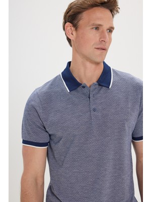 ALTINYILDIZ CLASSICS Erkek Lacivert Slim Fit Dar Kesim Polo Yaka Jakarlı Tişört