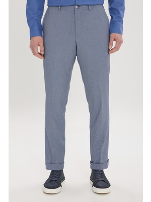 ALTINYILDIZ CLASSICS Erkek Koyu Mavi-Mavi Slim Fit Dar Kesim Yan Cepli Desenli Beli Lastikli Pantolon