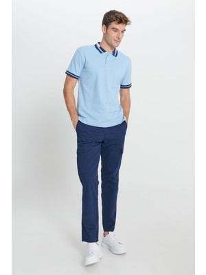 AC&Co / Altınyıldız Classics Erkek Açık Mavi Slim Fit Dar Kesim %100 Pamuk Kıvrılmaz Polo Yaka Tişört