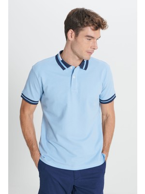 AC&Co / Altınyıldız Classics Erkek Açık Mavi Slim Fit Dar Kesim %100 Pamuk Kıvrılmaz Polo Yaka Tişört