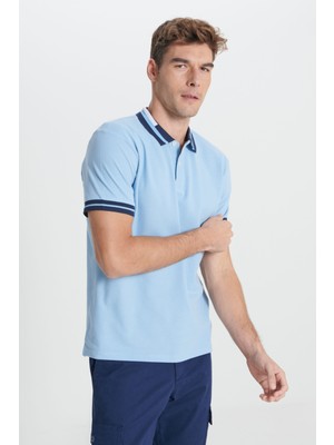 AC&Co / Altınyıldız Classics Erkek Açık Mavi Slim Fit Dar Kesim %100 Pamuk Kıvrılmaz Polo Yaka Tişört