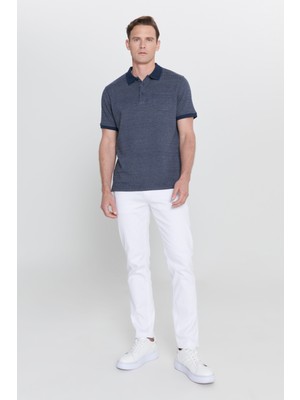 AC&Co / Altınyıldız Classics Erkek Lacivert-gri Comfort Fit Geniş Kesim Polo Yaka Desenli Tişört