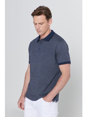 AC&Co / Altınyıldız Classics Erkek Lacivert-gri Comfort Fit Geniş Kesim Polo Yaka Desenli Tişört