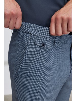 ALTINYILDIZ CLASSICS Erkek Lacivert Slim Fit Dar Kesim Kuşgözü Desenli Beli Lastikli Esnek Pantolon