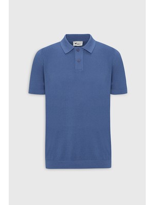 AC&Co / Altınyıldız Classics Erkek Lacivert Standart Fit Normal Kesim Polo Yaka %100 Pamuk Desenli Kısa Kollu Triko Tişört