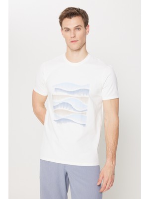 ALTINYILDIZ CLASSICS Erkek Beyaz Slim Fit Dar Kesim Pamuklu Esnek Baskılı Bisiklet Yaka Tişört