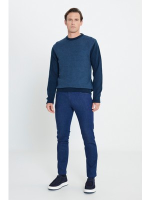 Altınyıldız Classics Erkek Lacivert-mavi Standart Fit Normal Kesim Bisiklet Yaka Petek Desenli Triko Kazak