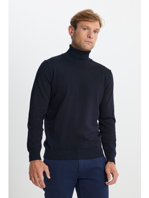 Altınyıldız Classıcs Pamuklu Standart Fit Normal Kesim Tam Balıkçı Yaka Basic Triko Lacivert Kazak