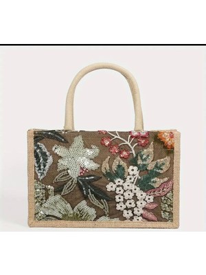 Işlemeli  Hasır El Çantası