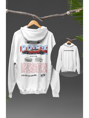 Fuddy Moda Oversize Dodg E Srt Sırt Baskılı Kapüşonlu Sweatshirt, Unisex Araba Temalı Hoodie