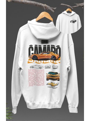 Oversize Camaro Gen5 Sırt Baskılı Kapüşonlu Sweatshirt, Unisex Yarış Araba Temalı Hoodie