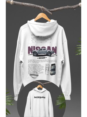 Oversize Nis San Navara Sırt Baskılı Kapüşonlu Sweatshirt, Unisex Araba Temalı Hoodie