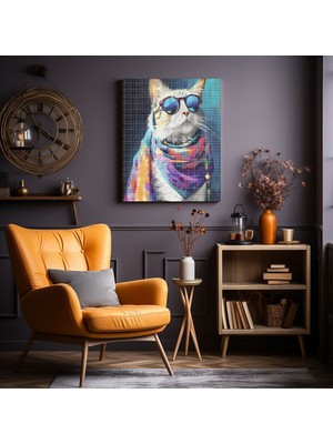 Şık Kedi | Elmas Mozaik Boyama Tablo 40X50 cm Boncuk Tuval Seti Tuvale Gerili Hobi Seti Lero Hobi