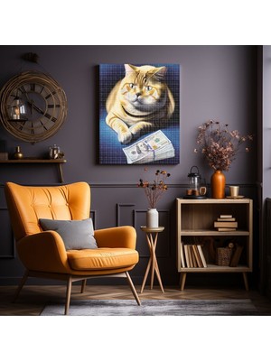 Zengin Kedi | Elmas Mozaik Boyama Tablo 40X50 cm Boncuk Tuval Seti Tuvale Gerili Hobi Seti Lero Hobi