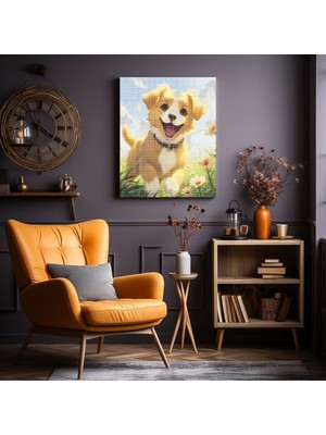 Papatyalar Içinde Köpek Yavrusu | Elmas Mozaik Boyama Tablo 40X50 cm Puzzle Tuval Seti Tuvale Gerili