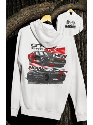 Fuddy Moda Oversize Nis-San Gtr Sırt Baskılı Kapüşonlu Sweatshirt, Unisex Yarış Araba Temalı Hoodie