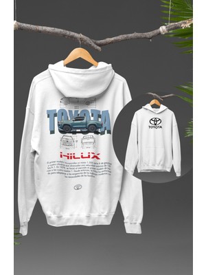 Oversize Hilux Kamyonet Sırt Baskılı Kapüşonlu Sweatshirt, Unisex Klasik Araba Temalı Hoodie