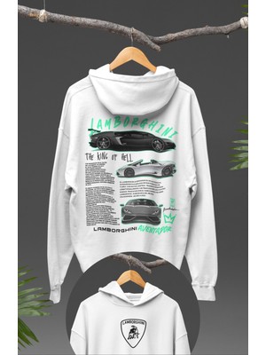 Oversize Lamborghini Sırt Baskılı Kapüşonlu Sweatshirt, Unisex Yarış Araba Temalı Hoodie