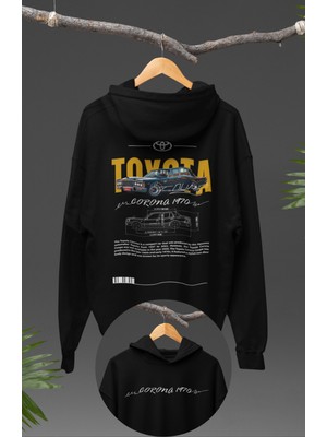 Fuddy Moda Oversize Corona 1970 Sırt Baskılı Kapüşonlu Sweatshirt, Unisex Klasik Araba Temalı Hoodie