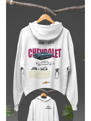 Oversize S-10 Sırt Baskılı Kapüşonlu Sweatshirt, Unisex Klasik Araba Temalı Hoodie