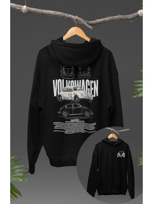 Fuddy Moda Oversize Vosvos Sırt Baskılı Kapüşonlu Sweatshirt, Unisex Klasik Araba Temalı Hoodie