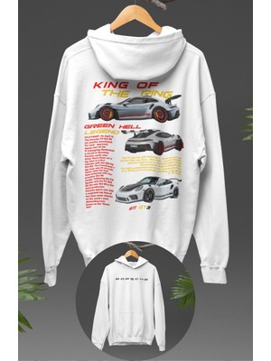 Oversize King Of The Ring Sırt Baskılı Kapüşonlu Sweatshirt, Unisex Porsche Araba Temalı Hoodie